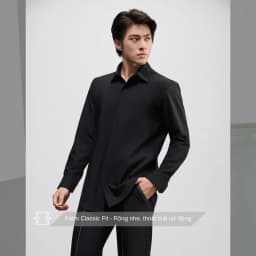 Thumbnail Áo sơ mi nam SIMTU cao cấp màu đen cơ bản - điểm nhấn lá cổ xếp ly, đô lưng sau bắt chéo thời trang | SM001 2
