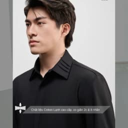 Thumbnail Áo sơ mi nam SIMTU cao cấp màu đen cơ bản - điểm nhấn lá cổ xếp ly, đô lưng sau bắt chéo thời trang | SM001 3