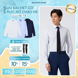 Thumbnail Áo sơ mi nam tay dài DETERMINANT 100% Cotton siêu dài chống nhăn kháng khuẩn - 301 - màu trắng sọc navy 1