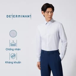 Thumbnail Áo sơ mi nam tay dài DETERMINANT 100% Cotton siêu dài chống nhăn kháng khuẩn - 301 - màu trắng sọc navy 3