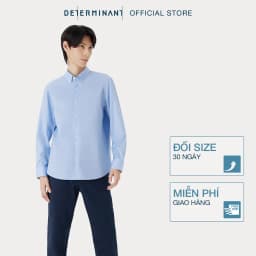 Thumbnail Áo sơ mi nam tay dài DETERMINANT 100% cotton siêu dài - công nghệ Visdry, chống nhăn -  SS01 - màu xanh 2