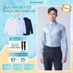 Thumbnail Áo sơ mi nam tay dài DETERMINANT 100% Cotton siêu dài chống nhăn kháng khuẩn - 301-WHITE-LIGHT BLUE 1