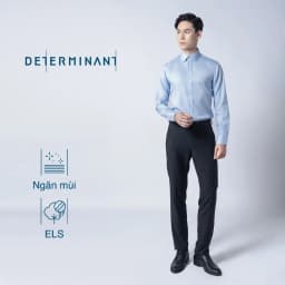 Thumbnail Áo sơ mi nam tay dài DETERMINANT 100% Cotton siêu dài chống nhăn kháng khuẩn - 301-WHITE-LIGHT BLUE 3