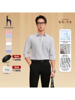 Thumbnail Áo sơ mi nam tay dài ANCHOR STRIPES thêu logo, vải Oxford cao cấp, thoáng mát, đứng form - HUSSIO 1
