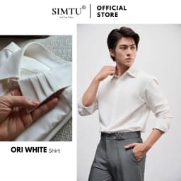 Thumbnail Áo sơ mi nam tay dài cao cấp SIMTU màu trắng cơ bản chất liệu cotton lạnh - điểm nhấn lá cổ xếp ly  | SM002 1