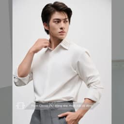 Thumbnail Áo sơ mi nam tay dài cao cấp SIMTU màu trắng cơ bản chất liệu cotton lạnh - điểm nhấn lá cổ xếp ly  | SM002 2
