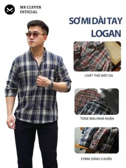Thumbnail Áo Sơ Mi Nam Tay Dài Flannel Logan MKCLEVER Chất liệu vải thô mặt dạ, mặc basic, dáng slim trẻ trung, mềm mịn 3