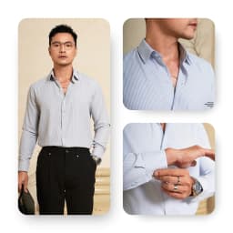Thumbnail Áo sơ mi nam tay dài kẻ sọc dọc cổ tròn AKUBA, sơ mi oxford và nhung form regular thoải mái, thoáng mát | 01TE1033 2