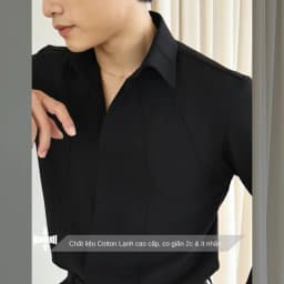 Thumbnail Áo sơ mi nam tay dài màu đen SIMTU điểm nhấn viền line nổi, chất liệu cotton lạnh cao cấp thoáng mịn | SM038 2