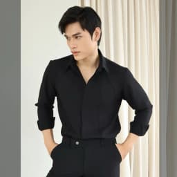 Thumbnail Áo sơ mi nam tay dài màu đen SIMTU điểm nhấn viền line nổi, chất liệu cotton lạnh cao cấp thoáng mịn | SM038 4