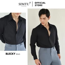Thumbnail Áo sơ mi nam tay dài màu đen cao cấp SIMTU, ngực áo xếp ly đối xứng, chất liệu cotton lạnh ít nhăn | SM036 1