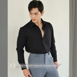 Thumbnail Áo sơ mi nam tay dài màu đen cao cấp SIMTU, ngực áo xếp ly đối xứng, chất liệu cotton lạnh ít nhăn | SM036 2