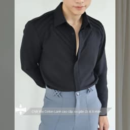 Thumbnail Áo sơ mi nam tay dài màu đen cao cấp SIMTU, ngực áo xếp ly đối xứng, chất liệu cotton lạnh ít nhăn | SM036 3