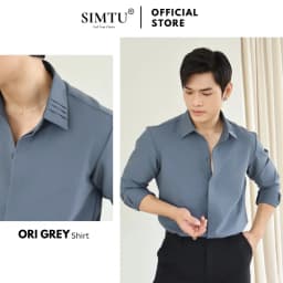 Thumbnail Áo sơ mi nam tay dài màu ghi xám thiết kế lá cổ xếp li & đô sau bắt chéo SIMTU vải cotton lạnh cao cấp | SM033 1