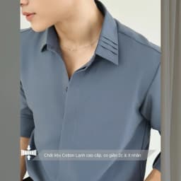 Thumbnail Áo sơ mi nam tay dài màu ghi xám thiết kế lá cổ xếp li & đô sau bắt chéo SIMTU vải cotton lạnh cao cấp | SM033 3