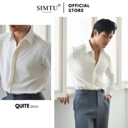 Thumbnail Áo sơ mi nam tay dài màu trắng kem basic SIMTU chất liệu cotton mềm mịn, điểm nhấn xếp li thời trang |SM035 1