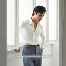 Thumbnail Áo sơ mi nam tay dài màu trắng kem basic SIMTU chất liệu cotton mềm mịn, điểm nhấn xếp li thời trang |SM035 2