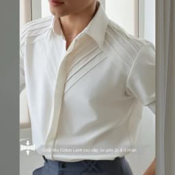 Thumbnail Áo sơ mi nam tay dài màu trắng kem basic SIMTU chất liệu cotton mềm mịn, điểm nhấn xếp li thời trang |SM035 3