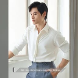 Thumbnail Áo sơ mi nam tay dài màu trắng kem basic SIMTU chất liệu cotton mềm mịn, điểm nhấn xếp li thời trang |SM035 4