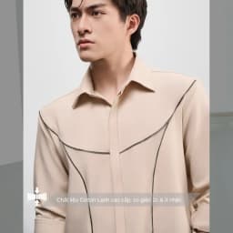 Thumbnail Áo sơ mi nam tay dài SIMTU cao cấp màu nude kem - thiết kế viền dây kéo cách điệu thời trang | SM007 2