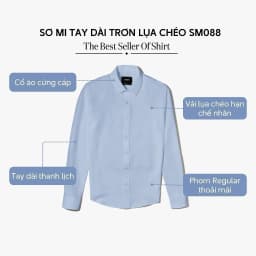Thumbnail Áo sơ mi nam tay dài trơn đẹp 4MEN SM088 lụa chéo hạn chế nhăn, mềm mịn, form regular rộng công sở trẻ trung, giá rẻ 3