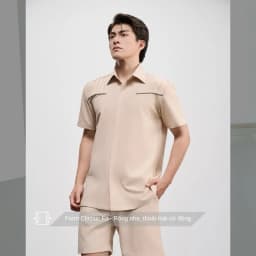 Thumbnail Áo sơ mi nam tay ngắn cao cấp SIMTU màu nude kem - điểm nhấn dập ly hai bên thời trang | SM005 1