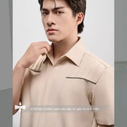 Thumbnail Áo sơ mi nam tay ngắn cao cấp SIMTU màu nude kem - điểm nhấn dập ly hai bên thời trang | SM005 2