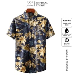 Thumbnail Áo sơ mi nam tay ngắn FOMAN chất vải lụa không nhăn, thấm hút, thoáng khí, hoạ tiết Lá Vàng GOLD LEAf (FM05) 1