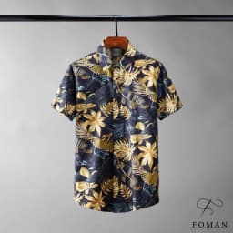 Thumbnail Áo sơ mi nam tay ngắn FOMAN chất vải lụa không nhăn, thấm hút, thoáng khí, hoạ tiết Lá Vàng GOLD LEAf (FM05) 2