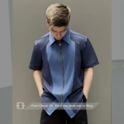 Thumbnail Áo sơ mi nam tay ngắn màu xanh dương SIMTU phối 2 màu vải, chất liệu cotton thun - kalan lạnh cao cấp | SM010 1