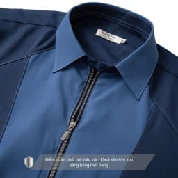 Thumbnail Áo sơ mi nam tay ngắn màu xanh dương SIMTU phối 2 màu vải, chất liệu cotton thun - kalan lạnh cao cấp | SM010 3