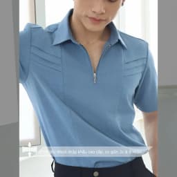 Thumbnail Áo sơ mi nam tay ngắn màu xanh dương phong cách Hàn Quốc SIMTU điểm nhấn xếp ly, cổ dây kéo thời trang | SM040 3
