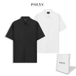 Thumbnail Áo sơ mi nam tay ngắn Trắng Đen POLYS Fullbox, Vải Chéo Thái mềm mịn Sơ mi Trắng Đen Tay Ngắn BASIC 1