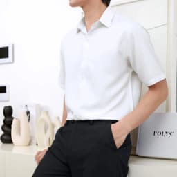 Thumbnail Áo sơ mi nam tay ngắn Trắng Đen POLYS Fullbox, Vải Chéo Thái mềm mịn Sơ mi Trắng Đen Tay Ngắn BASIC 2