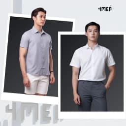 Thumbnail Áo sơ mi nam tay ngắn trơn đẹp 4MEN SM087 vải lụa chéo mềm mịn, hạn chế nhăn, form regular rộng công sở trẻ trung giá rẻ 2