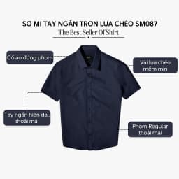 Thumbnail Áo sơ mi nam tay ngắn trơn đẹp 4MEN SM087 vải lụa chéo mềm mịn, hạn chế nhăn, form regular rộng công sở trẻ trung giá rẻ 3