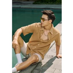 Thumbnail Áo Sơ Mi Nam Tay Ngắn Xuyên Thấu Màu Đen/Trắng/Nâu Vải Cotton Sợi Bông Thương Hiệu Mr Twins 2