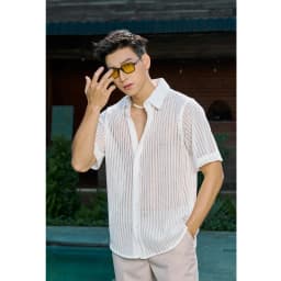 Thumbnail Áo Sơ Mi Nam Tay Ngắn Xuyên Thấu Màu Đen/Trắng/Nâu Vải Cotton Sợi Bông Thương Hiệu Mr Twins 3