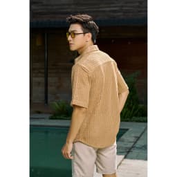 Thumbnail Áo Sơ Mi Nam Tay Ngắn Xuyên Thấu Màu Đen/Trắng/Nâu Vải Cotton Sợi Bông Thương Hiệu Mr Twins 4