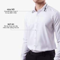 Thumbnail Áo Sơ Mi Nam Trắng Tay Dài Vải Lụa 4MEN SM160 Thêu 2 Sọc Lá Cổ Đẹp Trẻ Trung Tinh Tế, Form Slimfit Tôn Dáng 4