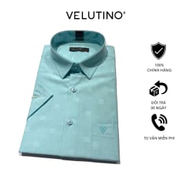 Thumbnail Áo sơ mi nam Velutino ngắn tay cổ bẻ có túi xanh họa tiết chấm vuông công sở cao cấp 2
