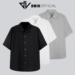 Thumbnail Áo sơ mi ngắn tay nam nữ DWIN chất vải kaki cotton 300 gsm cộc basic unisex đứng form rộng 1