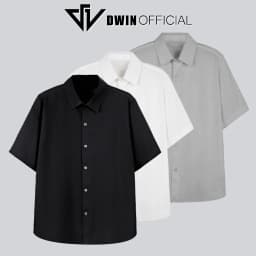 Thumbnail Áo sơ mi ngắn tay nam nữ DWIN chất vải kaki cotton 300 gsm cộc basic unisex đứng form rộng không nhăn cao cấp 1