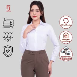 Thumbnail Áo sơ mi nữ 23ASW-102 chất liệu cotton form ôm trơn bản nẹp khuy cao cấp dài tay Thái Hòa 2