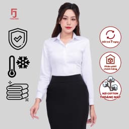 Thumbnail Áo sơ mi nữ 23ASW-216 dài tay sợi cotton phối poly vải trơn cao cấp nẹp khuy giấu cúc Thái Hòa 1