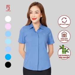 Thumbnail Áo sơ mi nữ ASW0301-R12 công sở thiết kế ngắn tay nhiều màu vải sợi tre kẻ ô chìm Thái Hòa 2