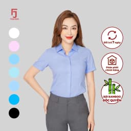 Thumbnail Áo sơ mi nữ ASW0301-R12 công sở thiết kế ngắn tay nhiều màu vải sợi tre kẻ ô chìm Thái Hòa 3