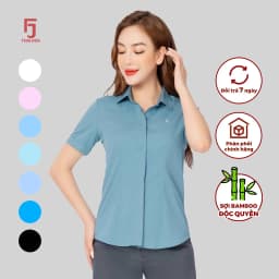 Thumbnail Áo sơ mi nữ ASW0301-R12 công sở thiết kế ngắn tay nhiều màu vải sợi tre kẻ ô chìm Thái Hòa 4