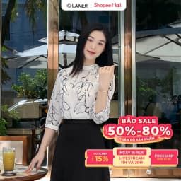 Thumbnail Áo Sơ Mi Nữ Cổ Tàu Tròn Mí Ngực LAMER Áo Công Sở Nữ Tay Lỡ Dáng Suông Hoạ Tiết Thanh Lịch O61B24Q003 1