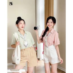 Thumbnail Áo sơ mi nữ công sở dạo phố cổ đức ngắn tay kèm khăn thắt nơ Twentyfive 4683 4